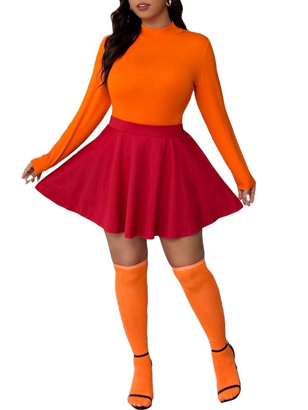 1884 Plus Size Costume Sexy Velma Cosplay Adult Halloween Orange Long